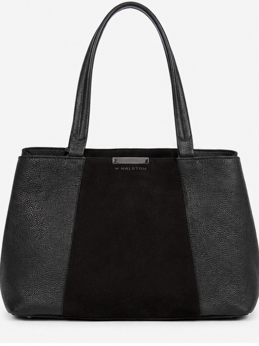 H by Halston Black Leather & Suede Tote Bag